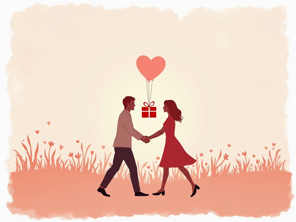 Valentine's Day couple exchanging gifts